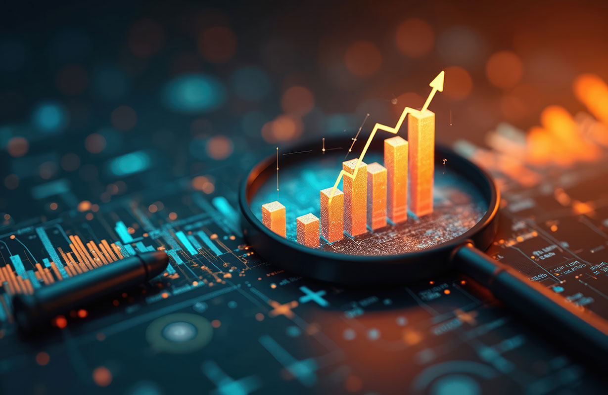 Abstract Bar Graph and Magnifying Glass